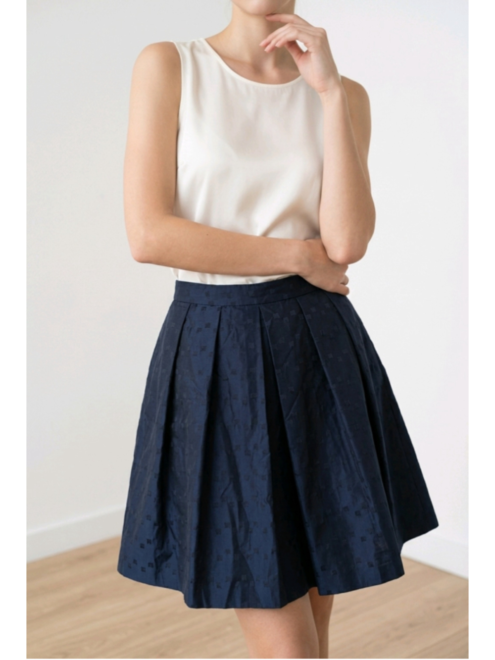 Pink Tartan Navy A-Line Pleated Skirt Size 12